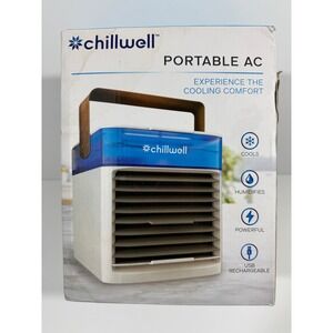 Chillwell Portable AC Personal Air Cooler White Blue Good USB Rechargeable 0343